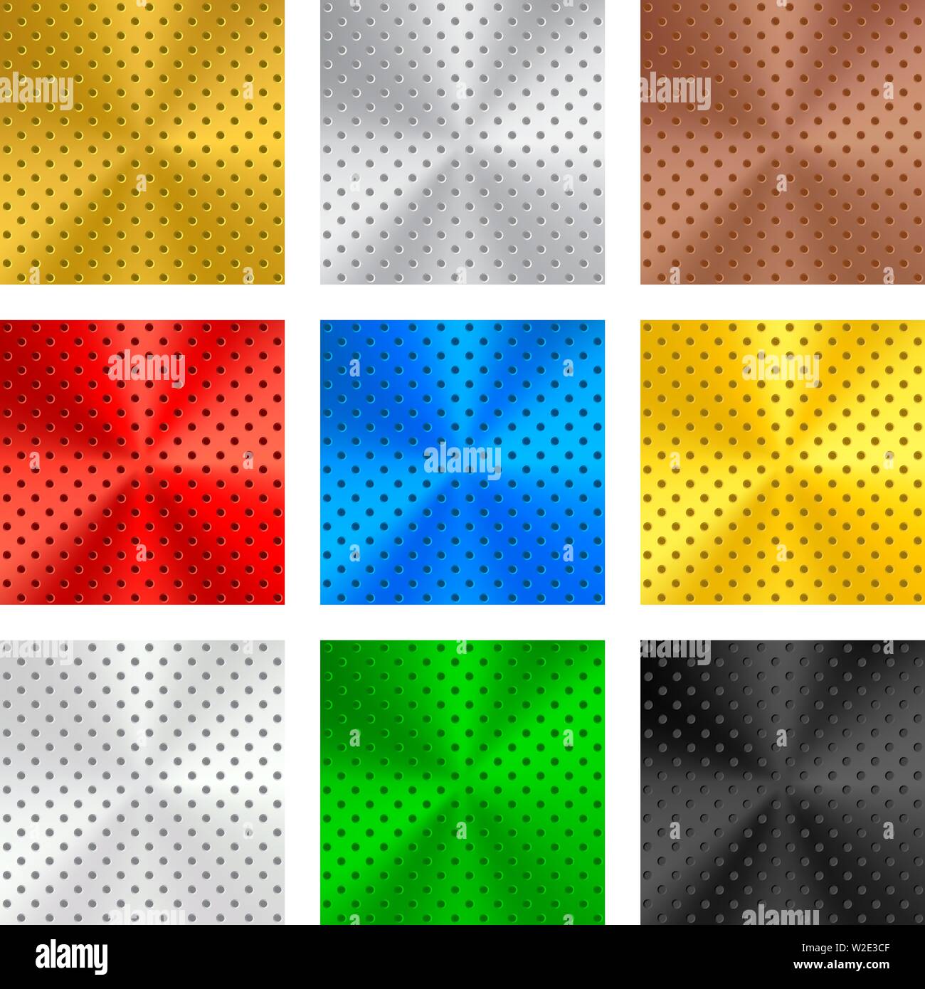 Illustrazione Vettoriale. Set di nove piastre metalliche in diversi colori. Illustrazione Vettoriale