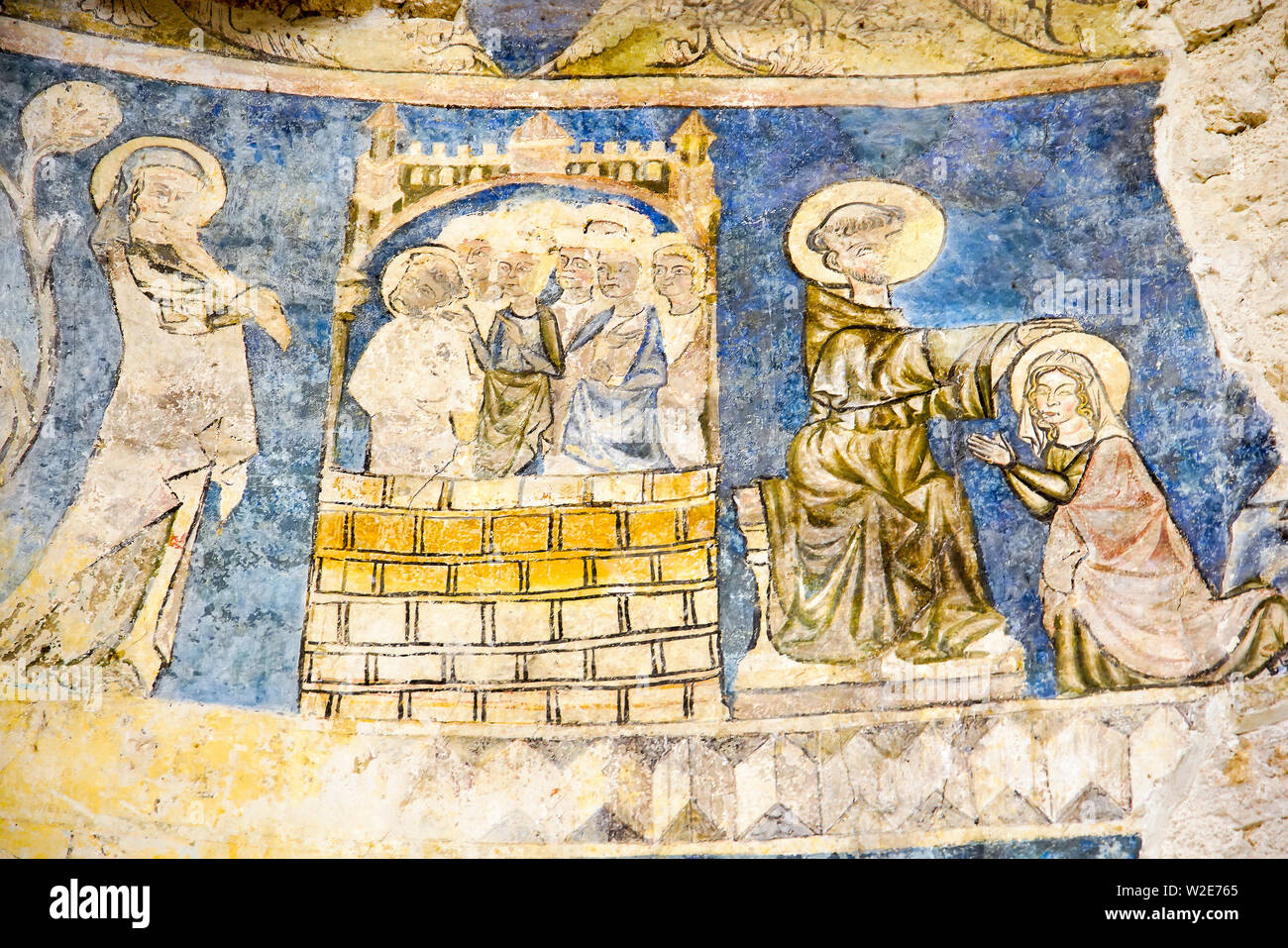 Resti di una pittura murale medioevale all'interno della Cattedrale di Saint-Sauveu (Santo Salvatore) Aix-en-Provence, Provence Alpes Cote d Foto Stock