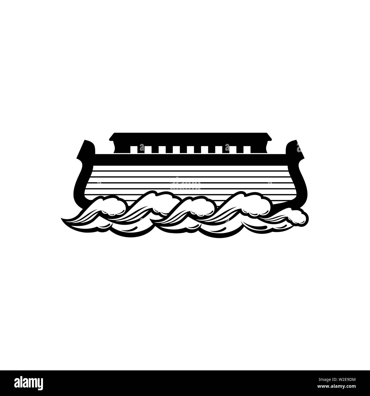 Logo dell'Arca di Noè. Nave per il soccorso di animali e persone dal diluvio. Racconto biblico. Illustrazione Vettoriale