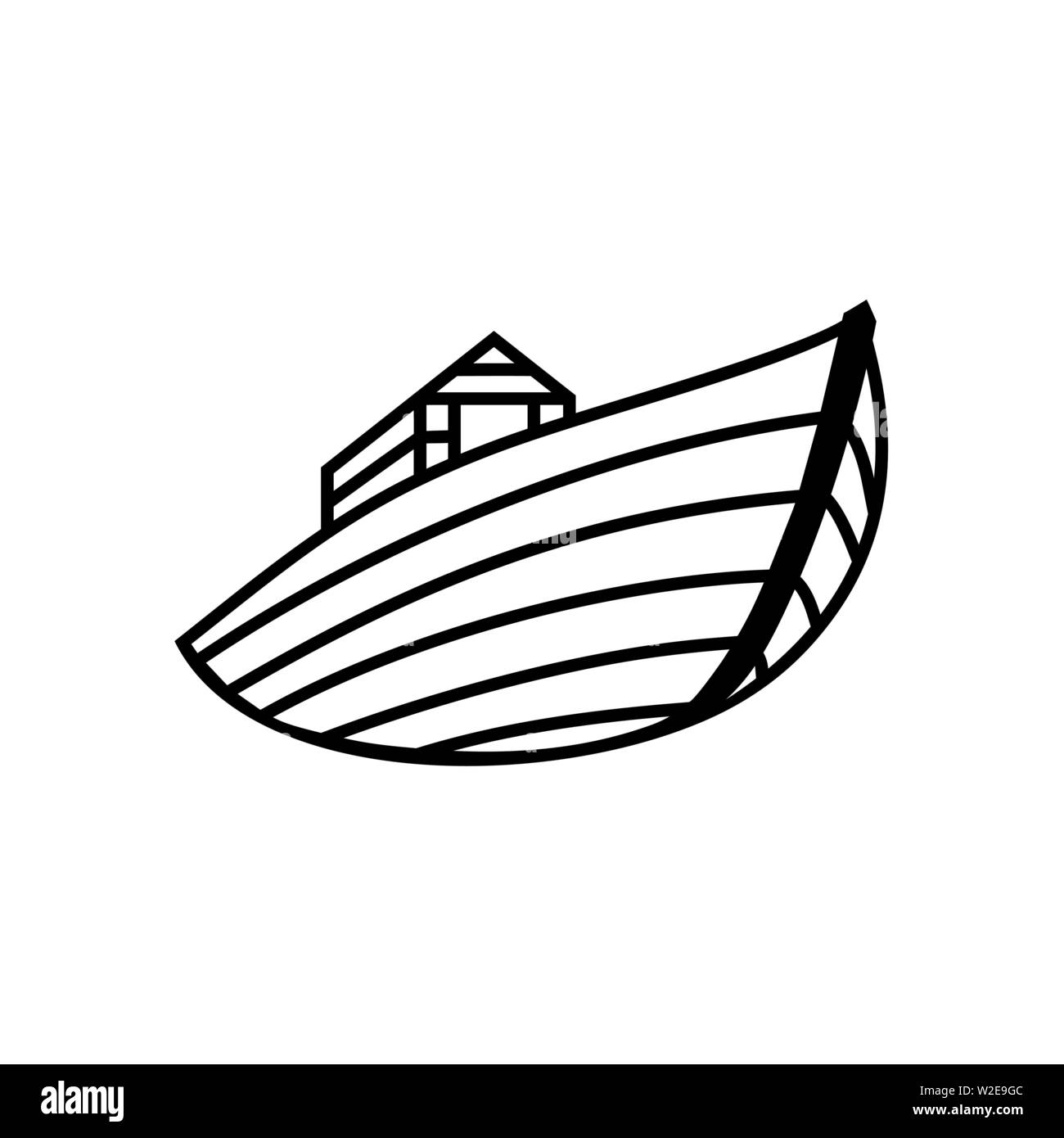 Logo dell'Arca di Noè. Nave per il soccorso di animali e persone dal diluvio. Racconto biblico. Illustrazione Vettoriale