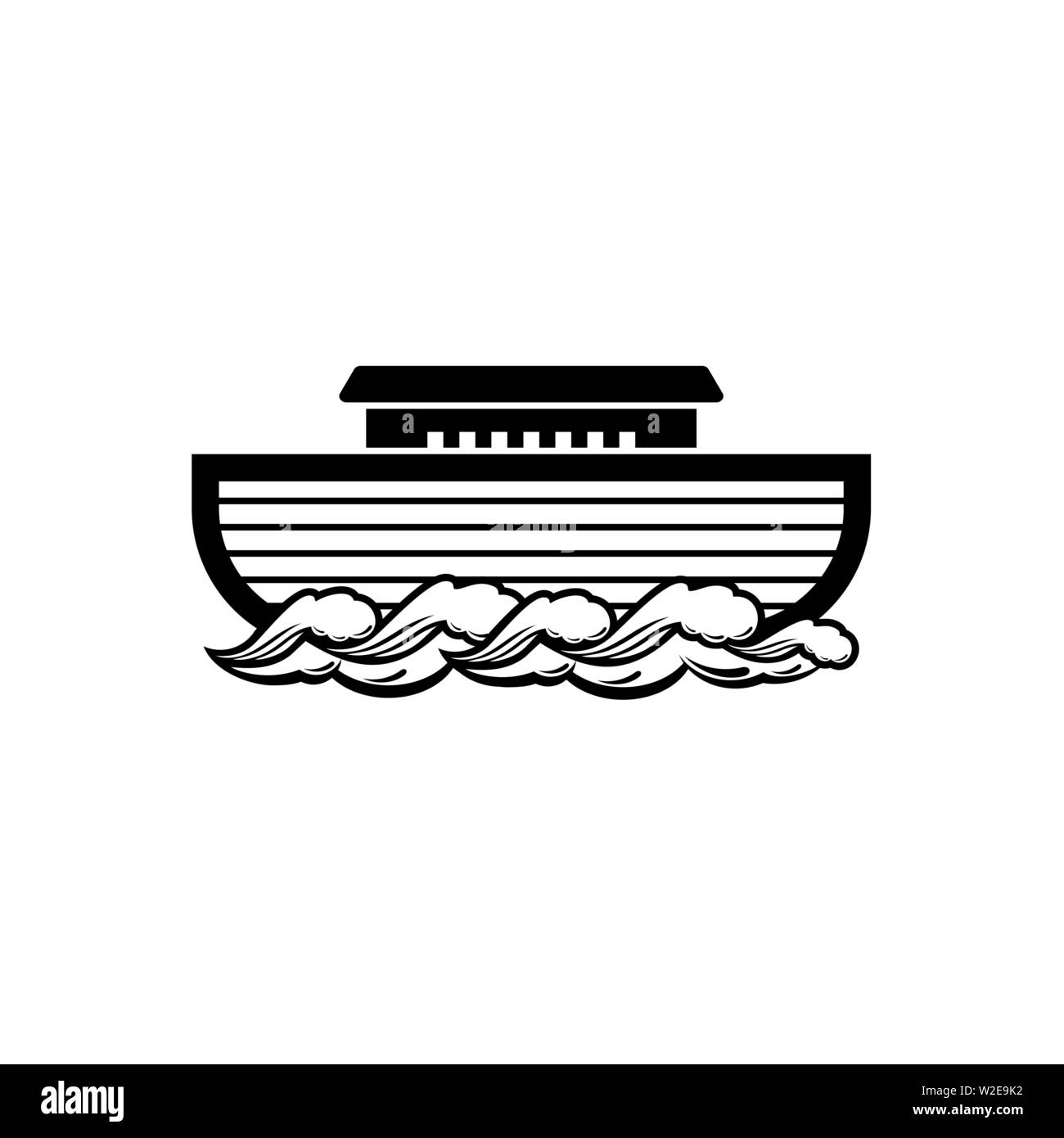 Logo dell'Arca di Noè. Nave per il soccorso di animali e persone dal diluvio. Racconto biblico. Illustrazione Vettoriale