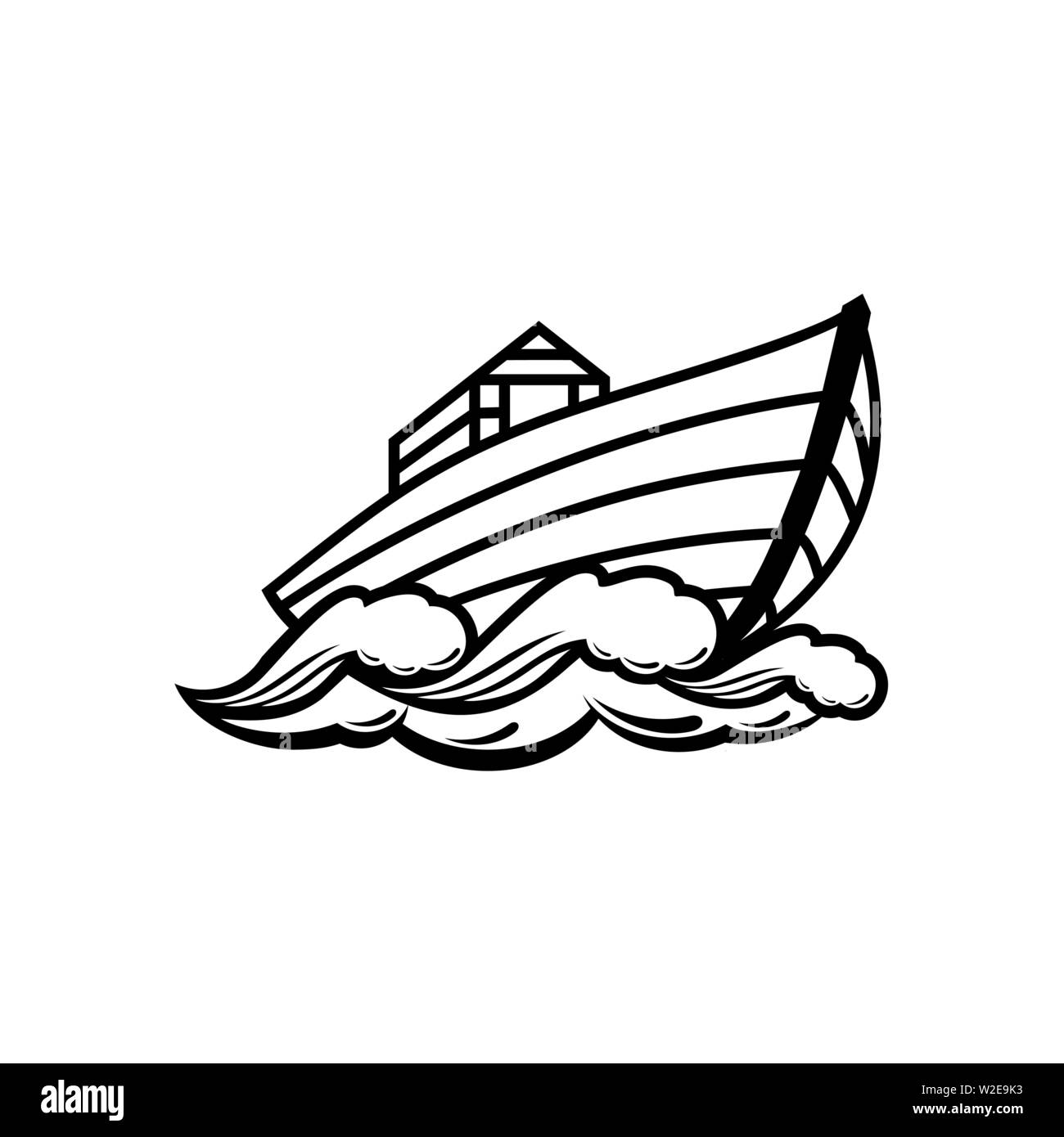 Logo dell'Arca di Noè. Nave per il soccorso di animali e persone dal diluvio. Racconto biblico. Illustrazione Vettoriale