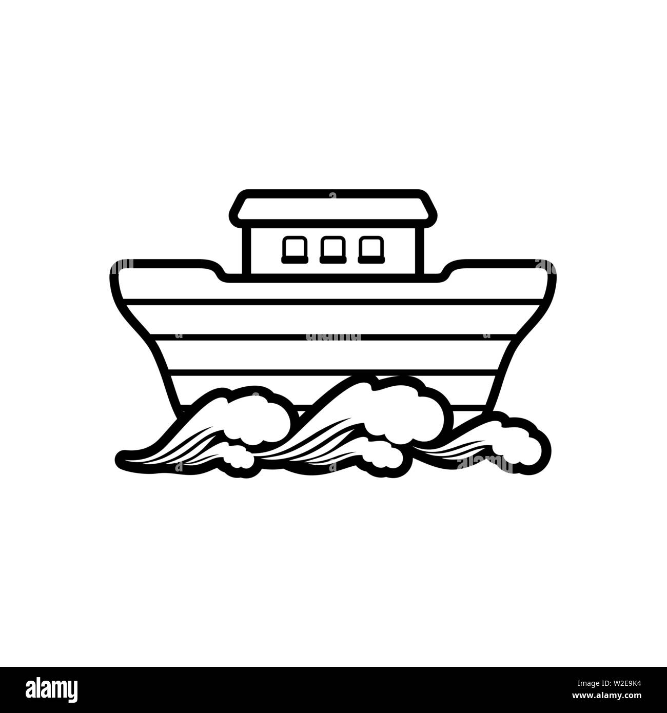 Logo dell'Arca di Noè. Nave per il soccorso di animali e persone dal diluvio. Racconto biblico. Illustrazione Vettoriale