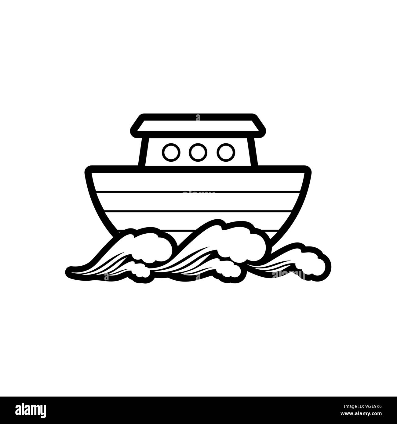 Logo dell'Arca di Noè. Nave per il soccorso di animali e persone dal diluvio. Racconto biblico. Illustrazione Vettoriale