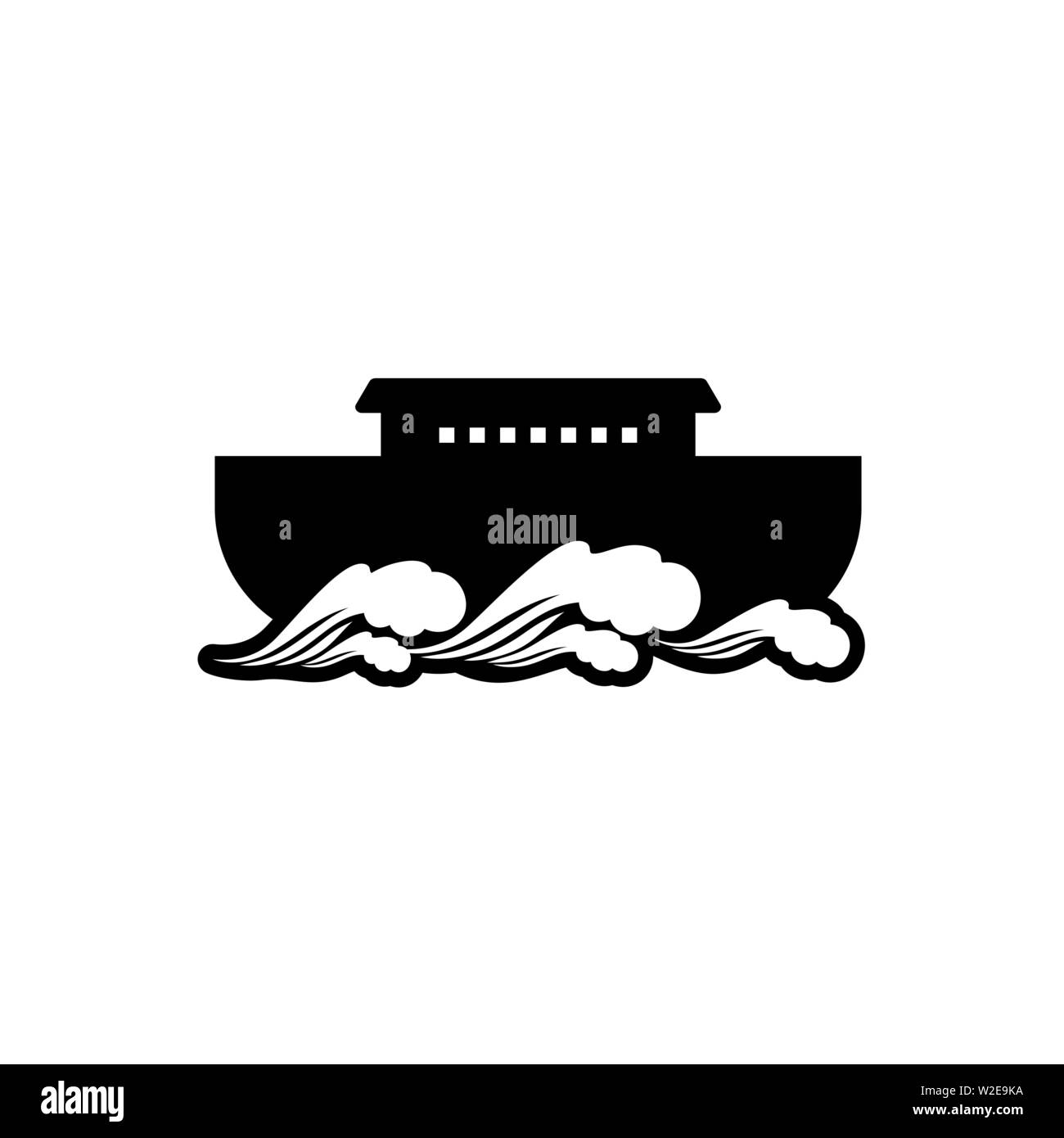 Logo dell'Arca di Noè. Nave per il soccorso di animali e persone dal diluvio. Racconto biblico. Illustrazione Vettoriale