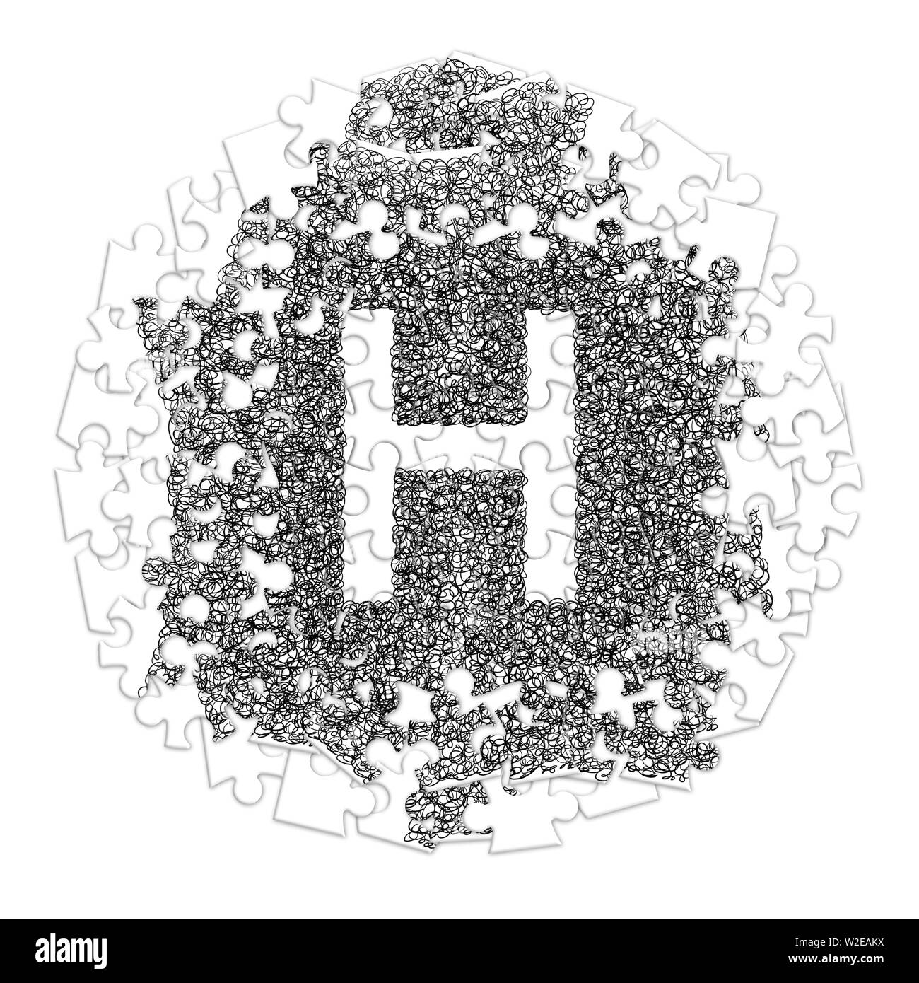 Lettera H. fatto a mano font disegnata con penna grafica su sfondo bianco in puzzle forma Foto Stock