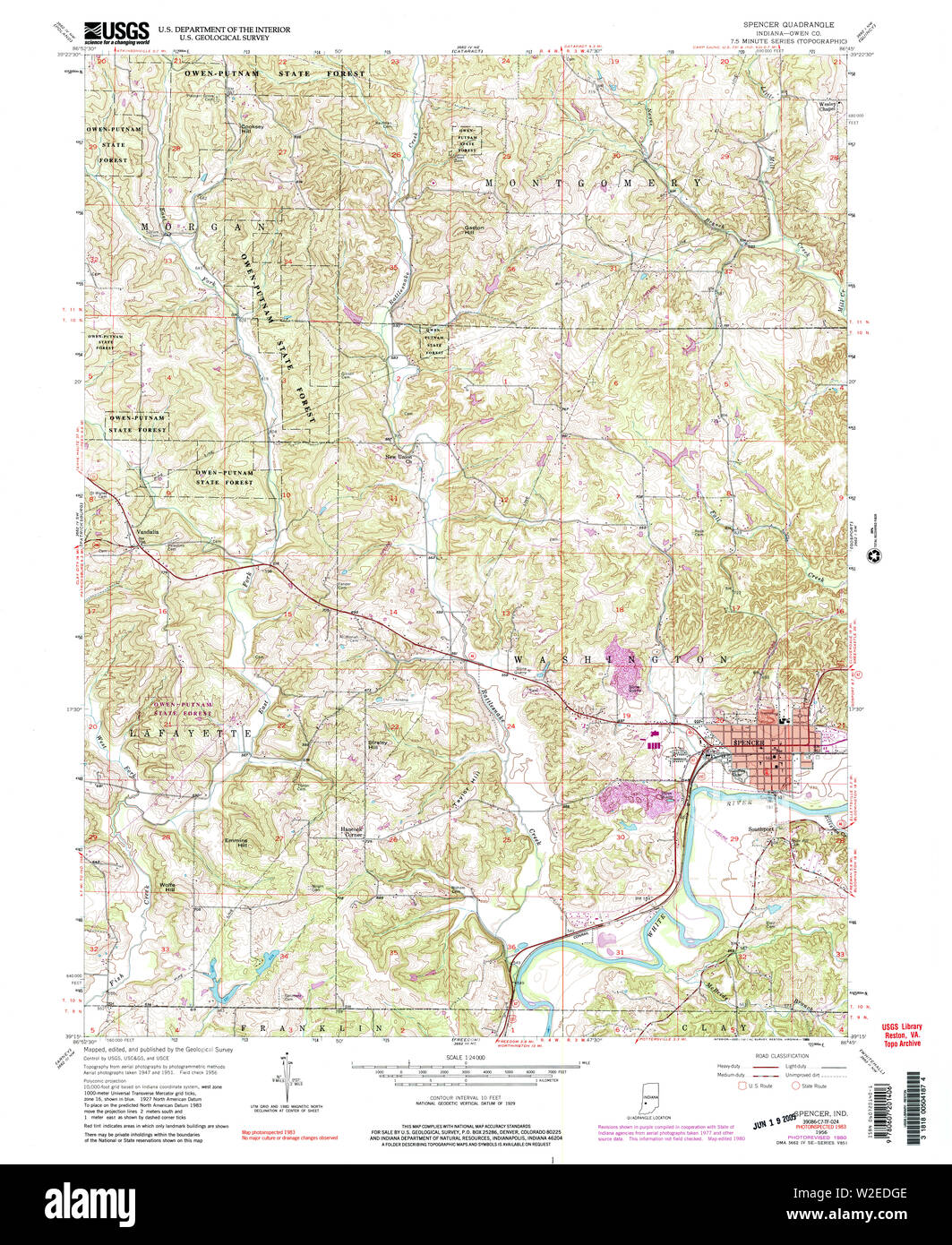 USGS TOPO Map Indiana in Spencer 156128 1956 24000 Restauro Foto Stock