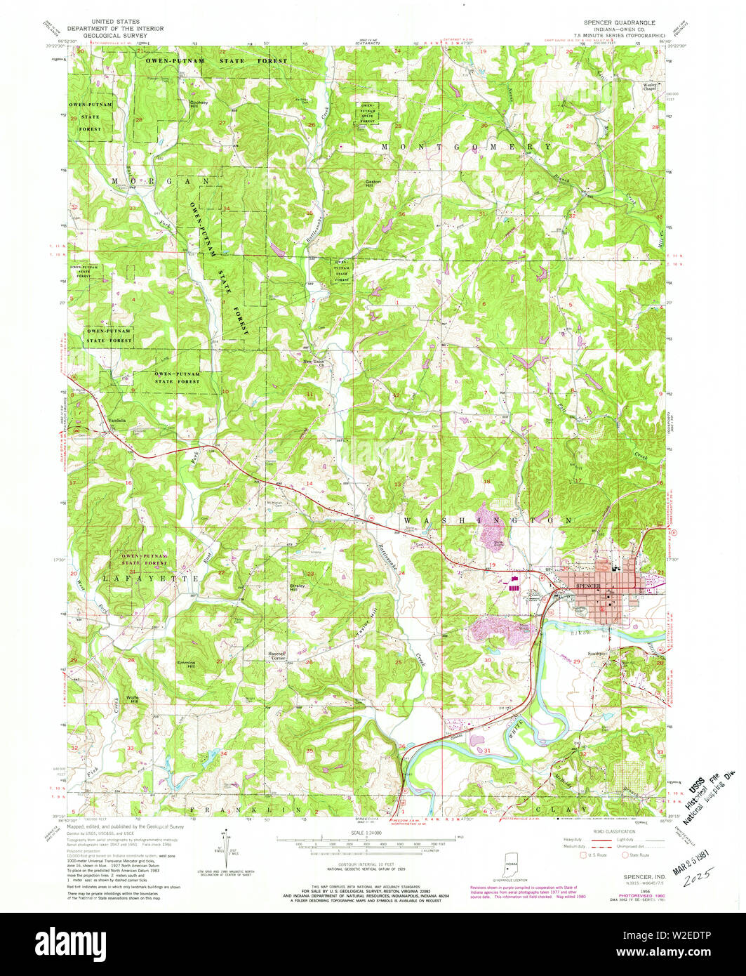 USGS TOPO Map Indiana in Spencer 160968 1956 24000 Restauro Foto Stock