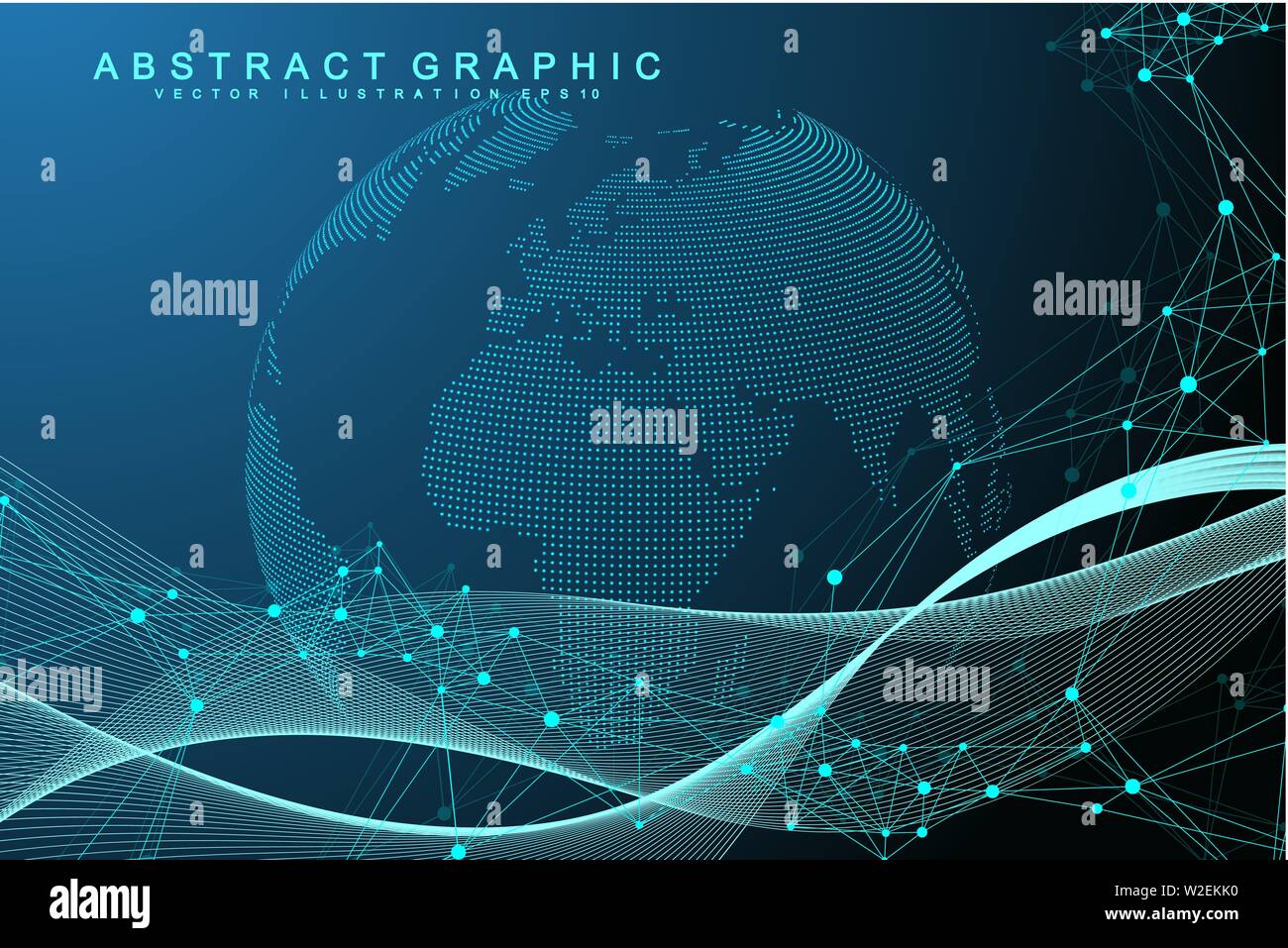 Espansione della vita. Esplosione colorata lo sfondo con la linea collegata e puntini, flusso d'onda. Visualizzazione tecnologia quantistica. Grafica astratta Illustrazione Vettoriale