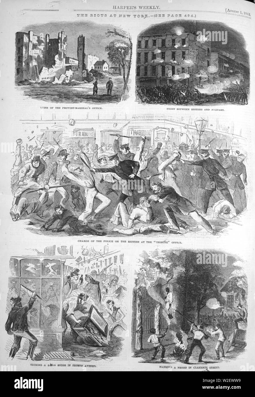 NEW YORK TUMULTI 13-16 luglio 1863 in risposta alle leggi di progetto gli uomini nell'Unione militare per la guerra civile Foto Stock
