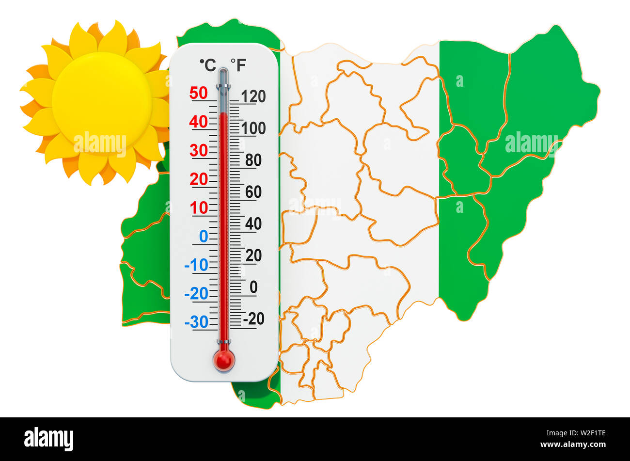Calore in Nigeria concetto. 3D rendering isolati su sfondo bianco Foto Stock