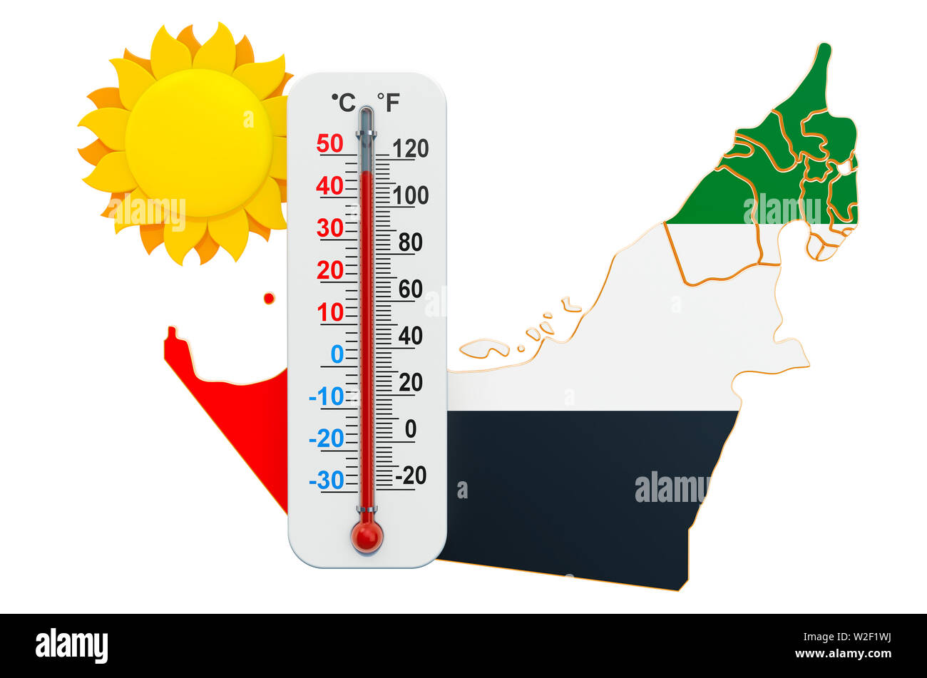 Il calore negli Emirati Arabi Uniti il concetto. 3D rendering isolati su sfondo bianco Foto Stock