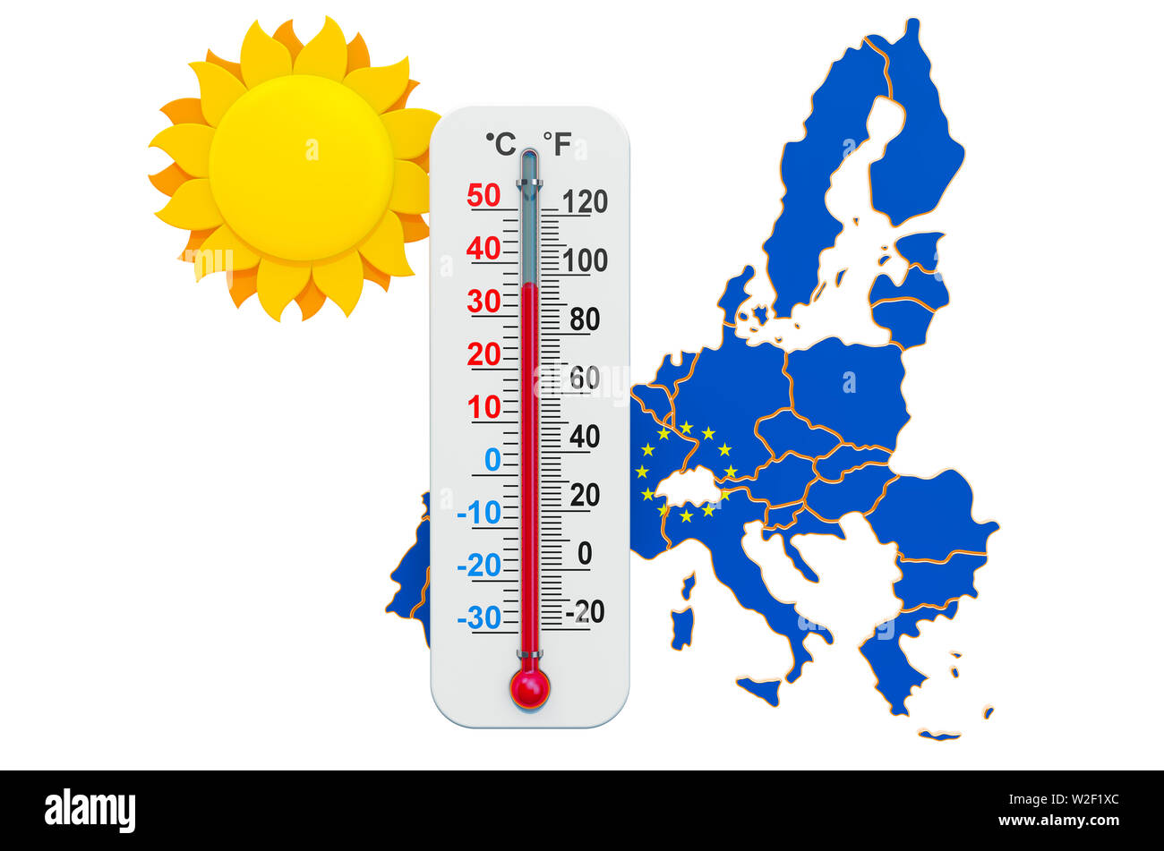 Calore nell'Unione europea concetto. 3D rendering isolati su sfondo bianco Foto Stock