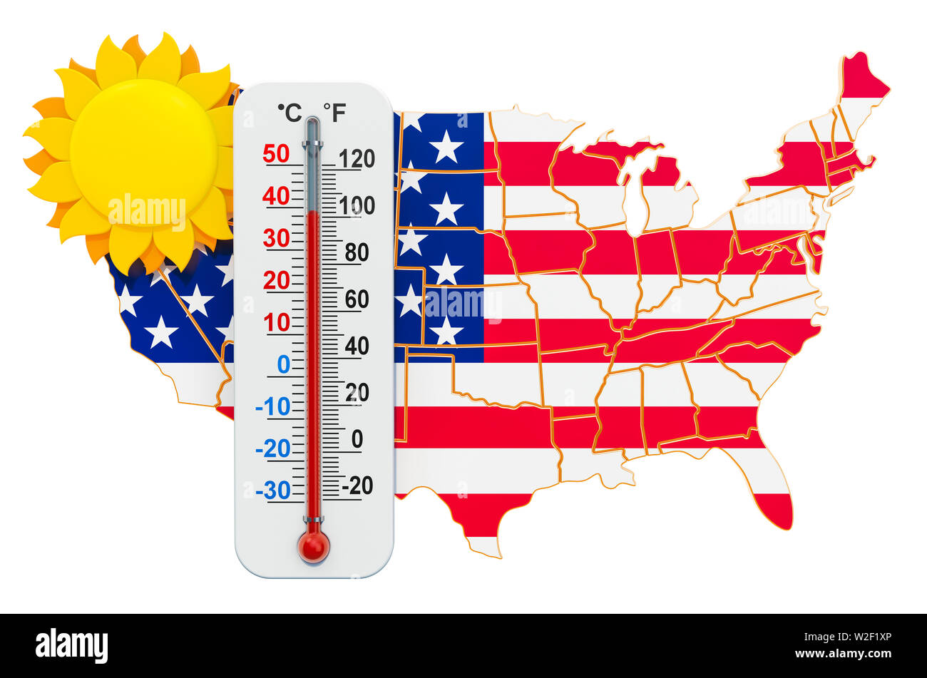 Il calore nel concetto di Stati Uniti d'America. 3D rendering isolati su sfondo bianco Foto Stock