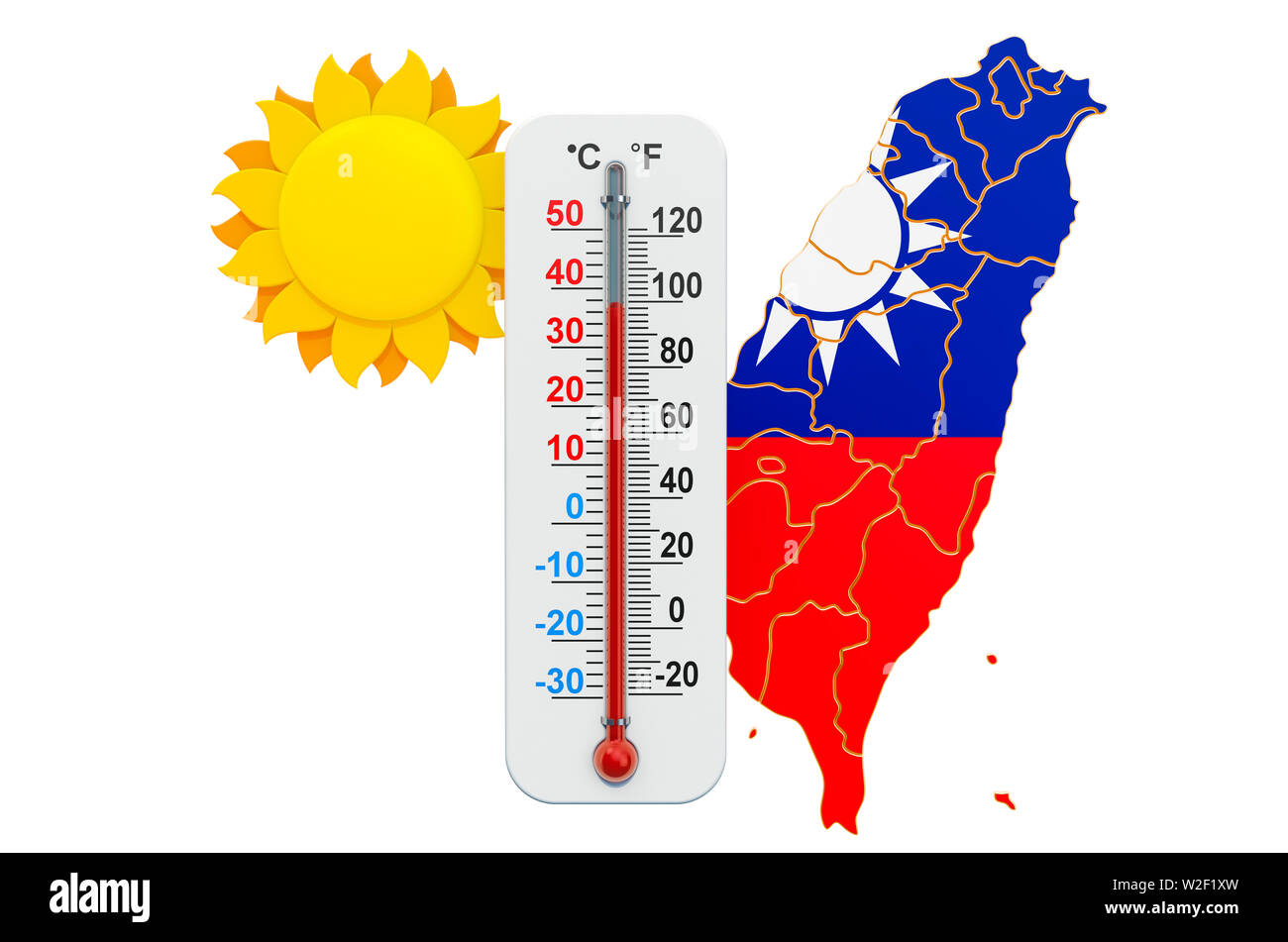 Il calore nel concetto di Taiwan. 3D rendering isolati su sfondo bianco Foto Stock