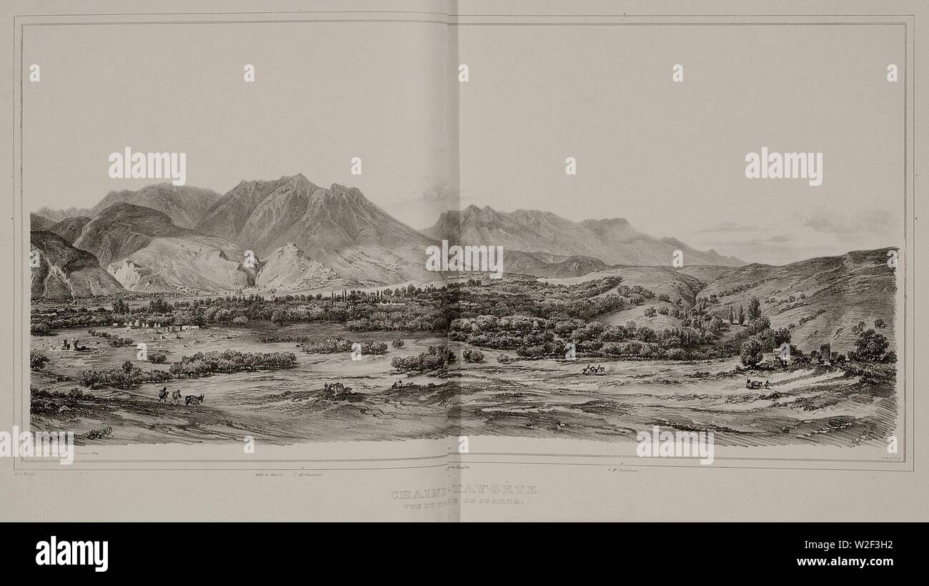 Chaine Taygète vue du terre de Sparte - Stackelberg Otto Magnus Von - 1834. Foto Stock