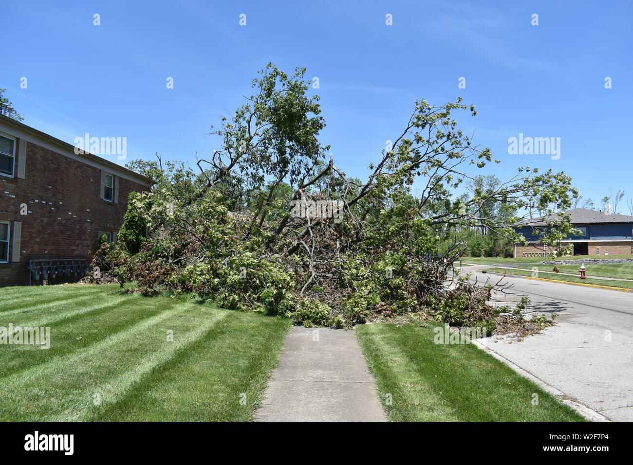 Tornado danno che si è verificato il 27 maggio 2019 negli Accordi di Dayton, Ohio vicinanze Foto Stock