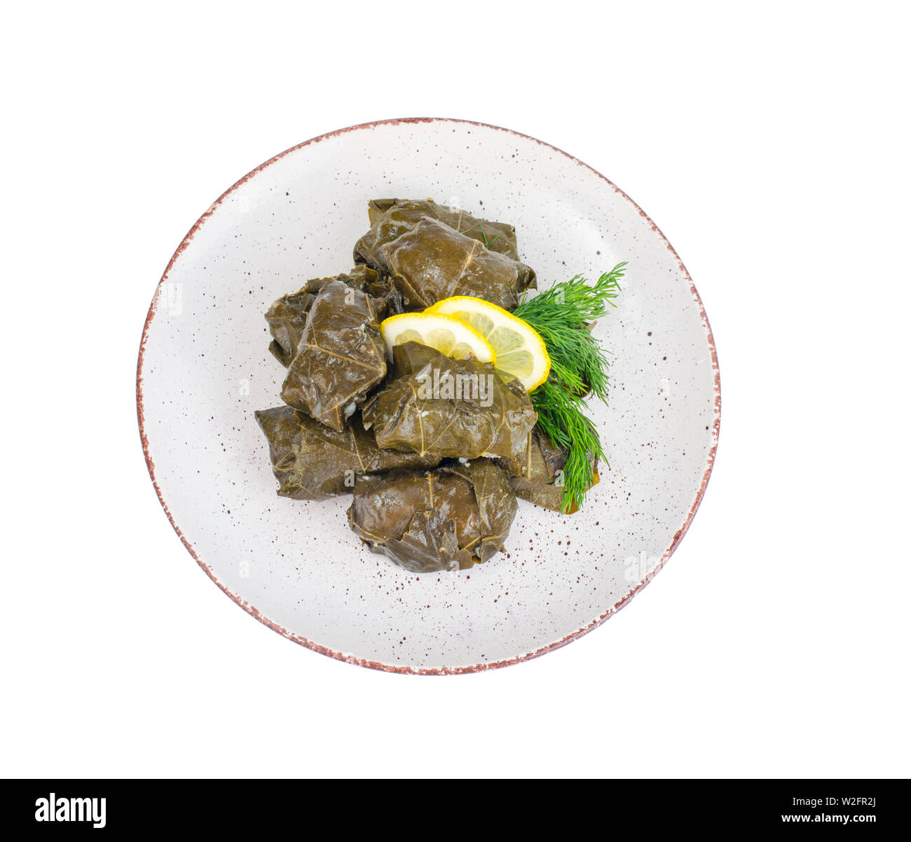 Dolma con carne e riso in foglie di uva. Foto Stock