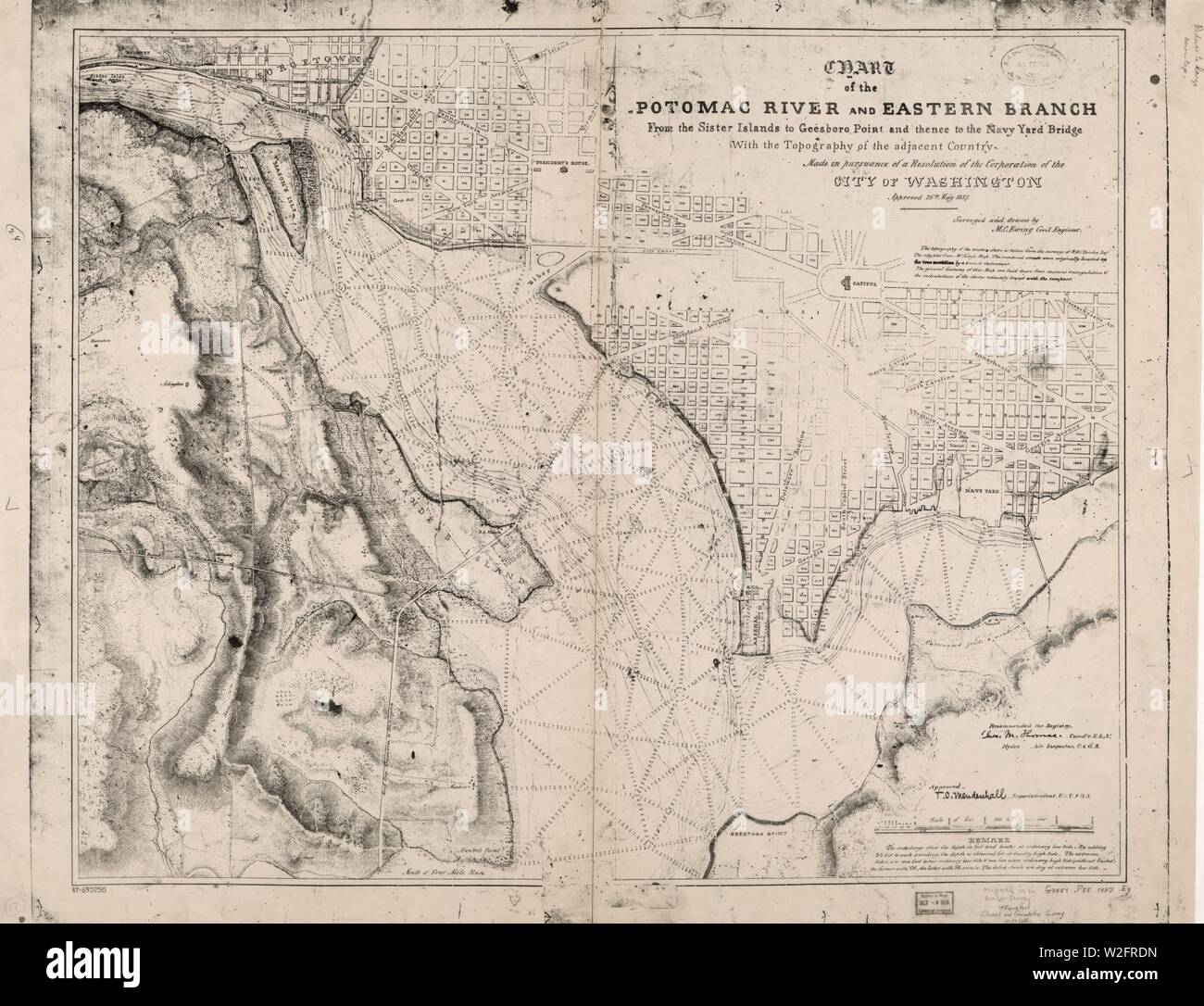 Grafico del Fiume Potomac e ramo orientale dalle Isole Sorelle al Punto Geesboro e di là per il Navy Yard Bridge - con la topografia del paese adiacente - fatta in virtù di un Foto Stock