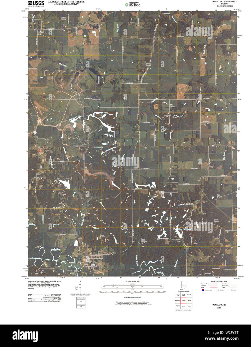 USGS TOPO Map Indiana in Winslow 20100512 TM il restauro Foto Stock