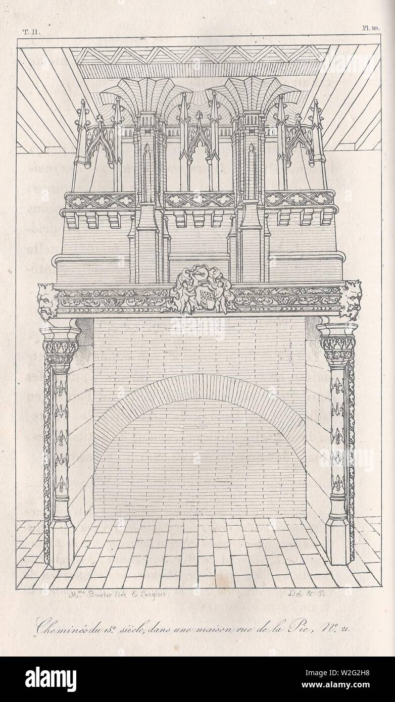 Cheminée du 15e siècle dans une maison rue de la Pie n°21. Foto Stock