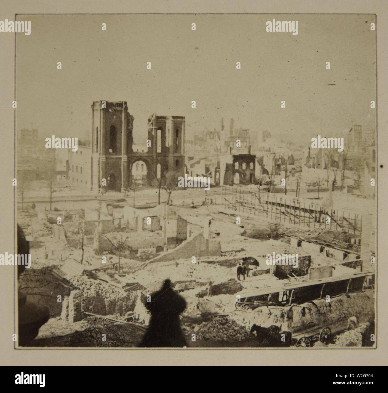 Incendio di Chicago del 1871, da Michigan Ave. Hotel Nord Foto Stock
