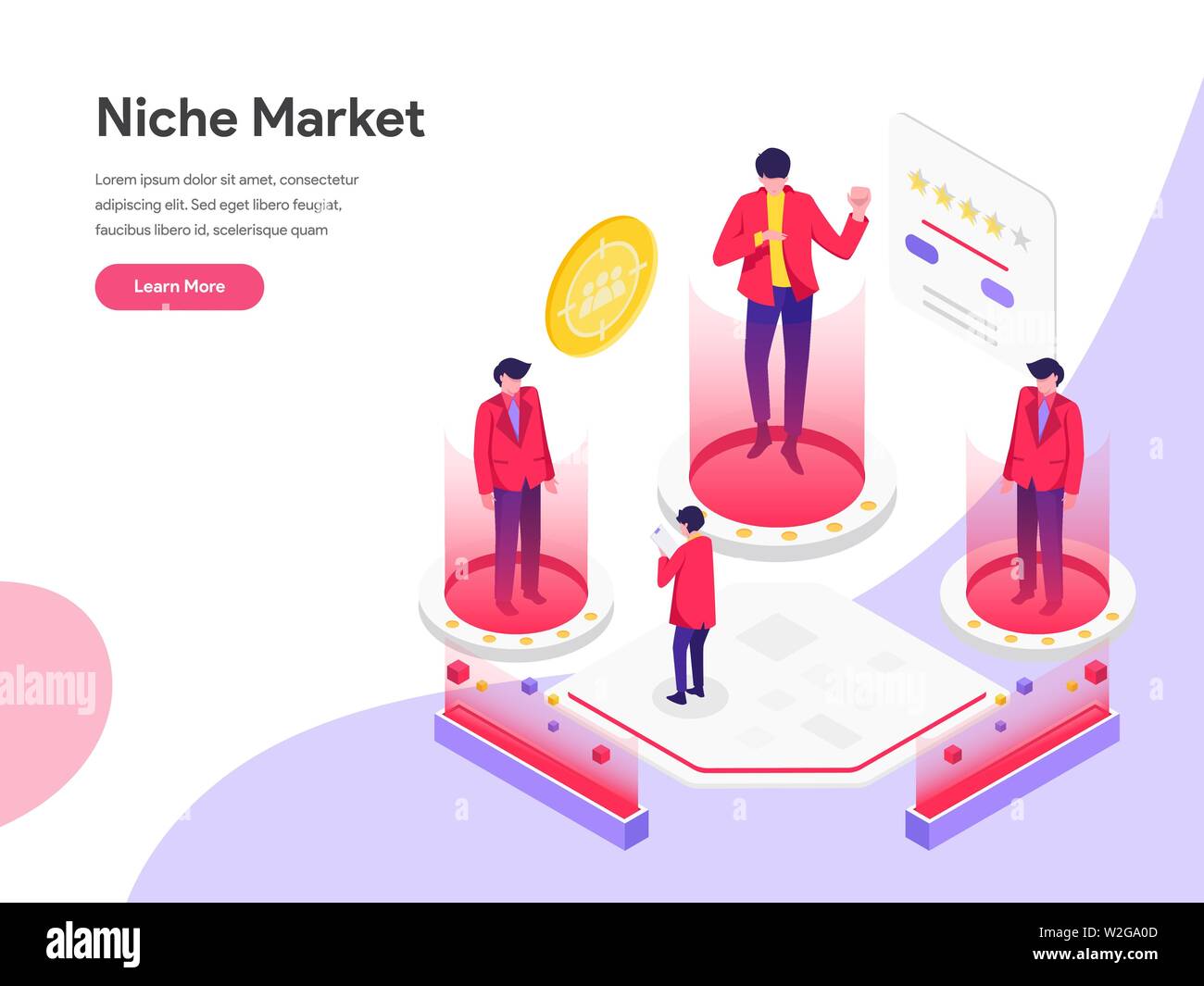 Landing page template di nicchia di mercato illustrazione isometrica concetto. Piatto isometrica design concept di progettazione di pagine web per il sito web e il sito web mobile. Illustrazione Vettoriale