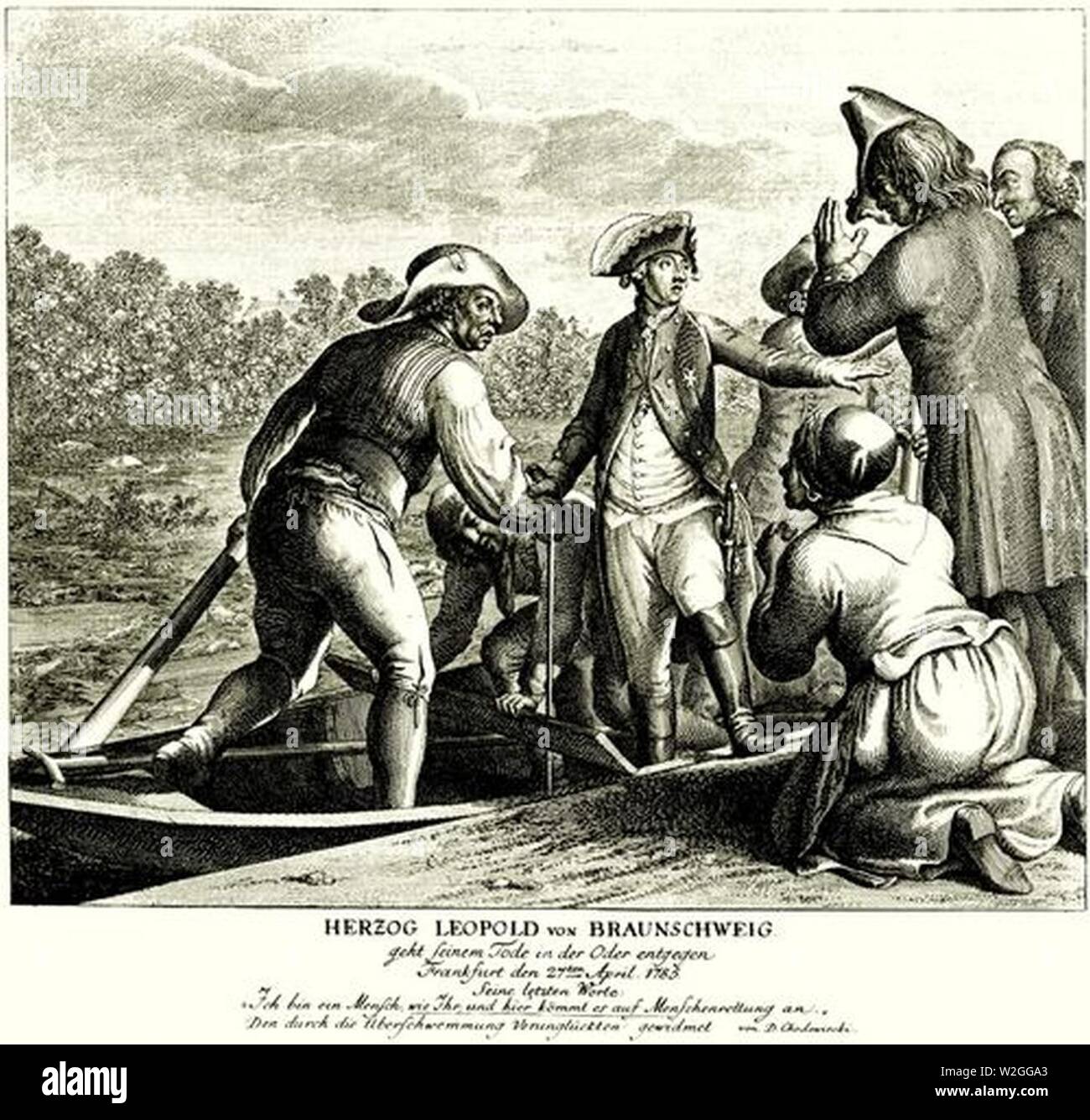 Chodowiecki Daniel Herzog Leopold von Braunschweig geht seinem Tod entgegen. Foto Stock