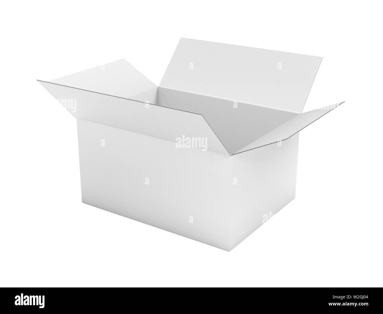 Aprire bianco in cartone ondulato box mock up. Grandi Imballaggi di spedizione. 3D rendering illustrazione isolato Foto Stock