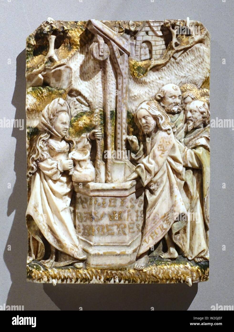 Cristo e la Samaritana, Paesi Bassi o del Basso Reno, c. 1500-1510, avorio Foto Stock