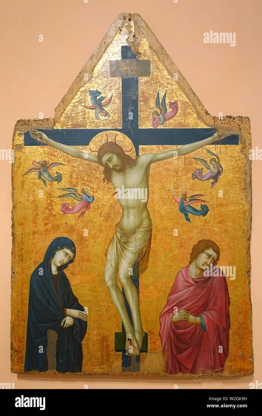 Cristo crocifisso tra la Vergine e San Giovanni, Ugolino di Nerio, chiamato Ugolino da Siena, c. Annuncio 1330-1335, tempera su legno Foto Stock