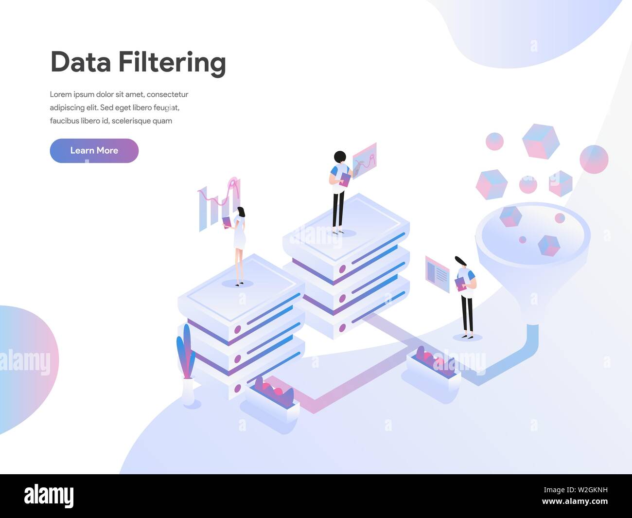Sbarco il modello di pagina di filtraggio dei dati illustrazione isometrica concetto. Design piatto concetto di progettazione di pagine web per il sito web e il sito web mobile Illustrazione Vettoriale