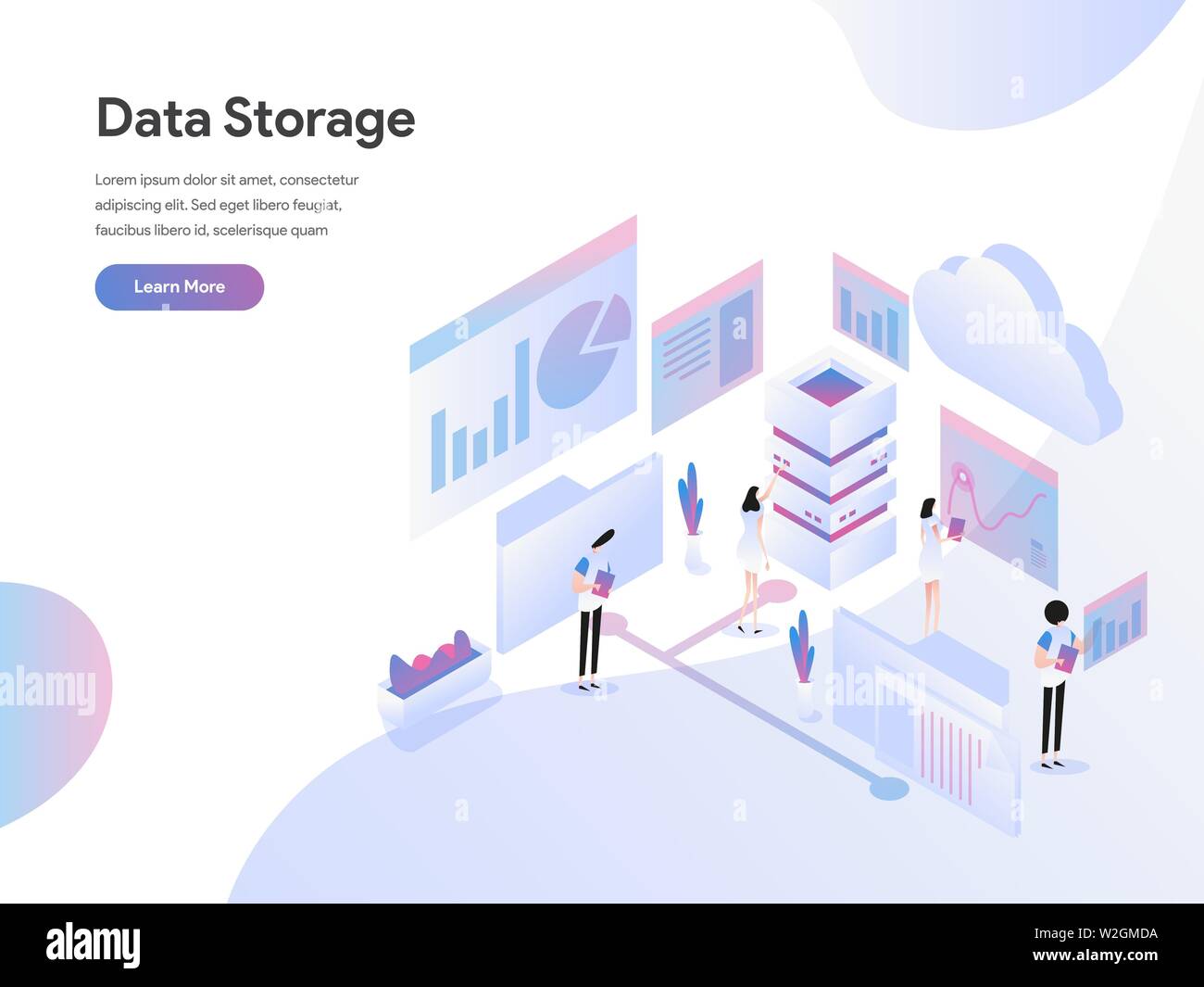 Landing page modello di archiviazione dei dati illustrazione isometrica concetto. Appartamento moderno concetto di design della pagina web design per il sito web e il sito web mobile Illustrazione Vettoriale