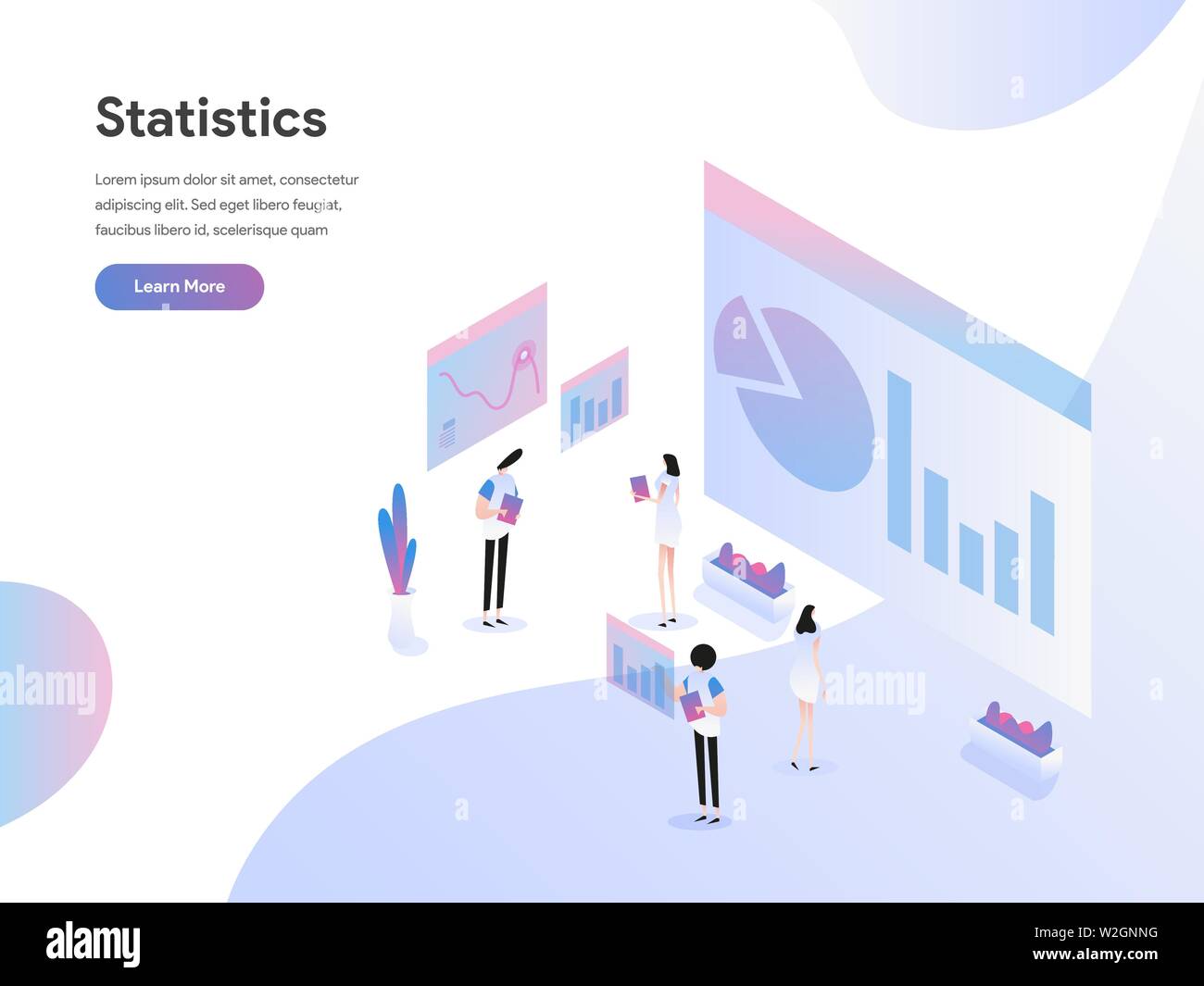 Sbarco il modello di pagina di dati statistiche illustrazione isometrica concetto. Appartamento moderno concetto di design della pagina web design per il sito web e il sito web mobile. Illustrazione Vettoriale