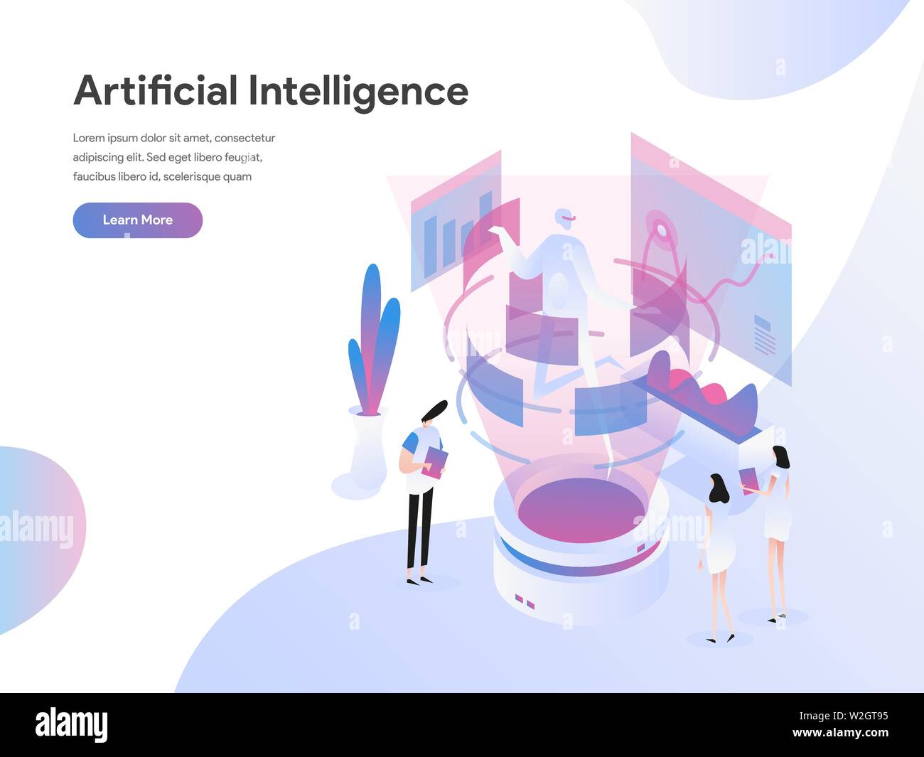 Landing page modello di intelligenza artificiale illustrazione isometrica concetto. Piatto isometrica design concept di progettazione di pagine web per il sito web Illustrazione Vettoriale