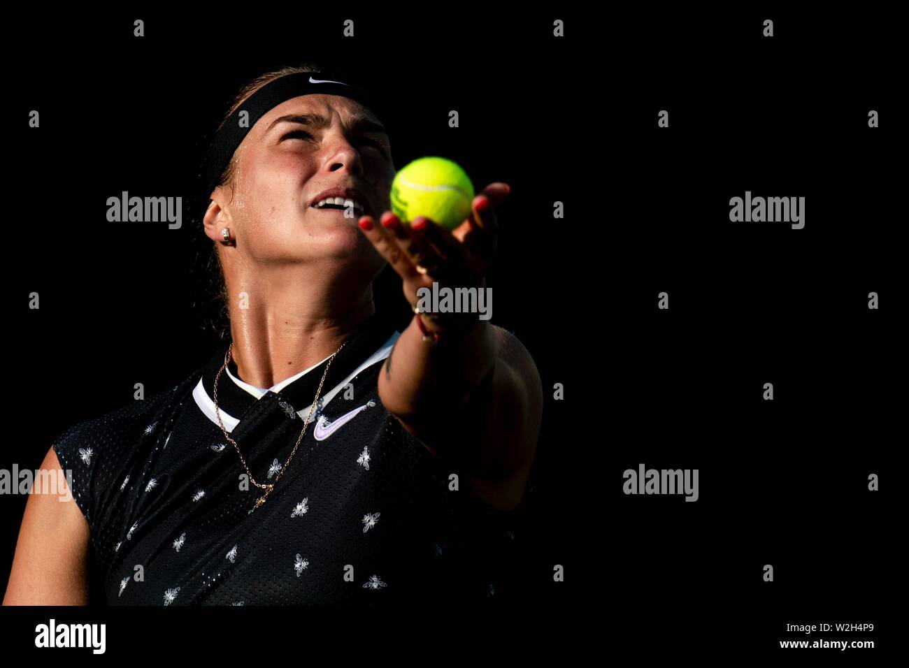 Aryna Sebalenka giocando a tennis presso la natura internazionale di valle 2019 Eastbourne Foto Stock