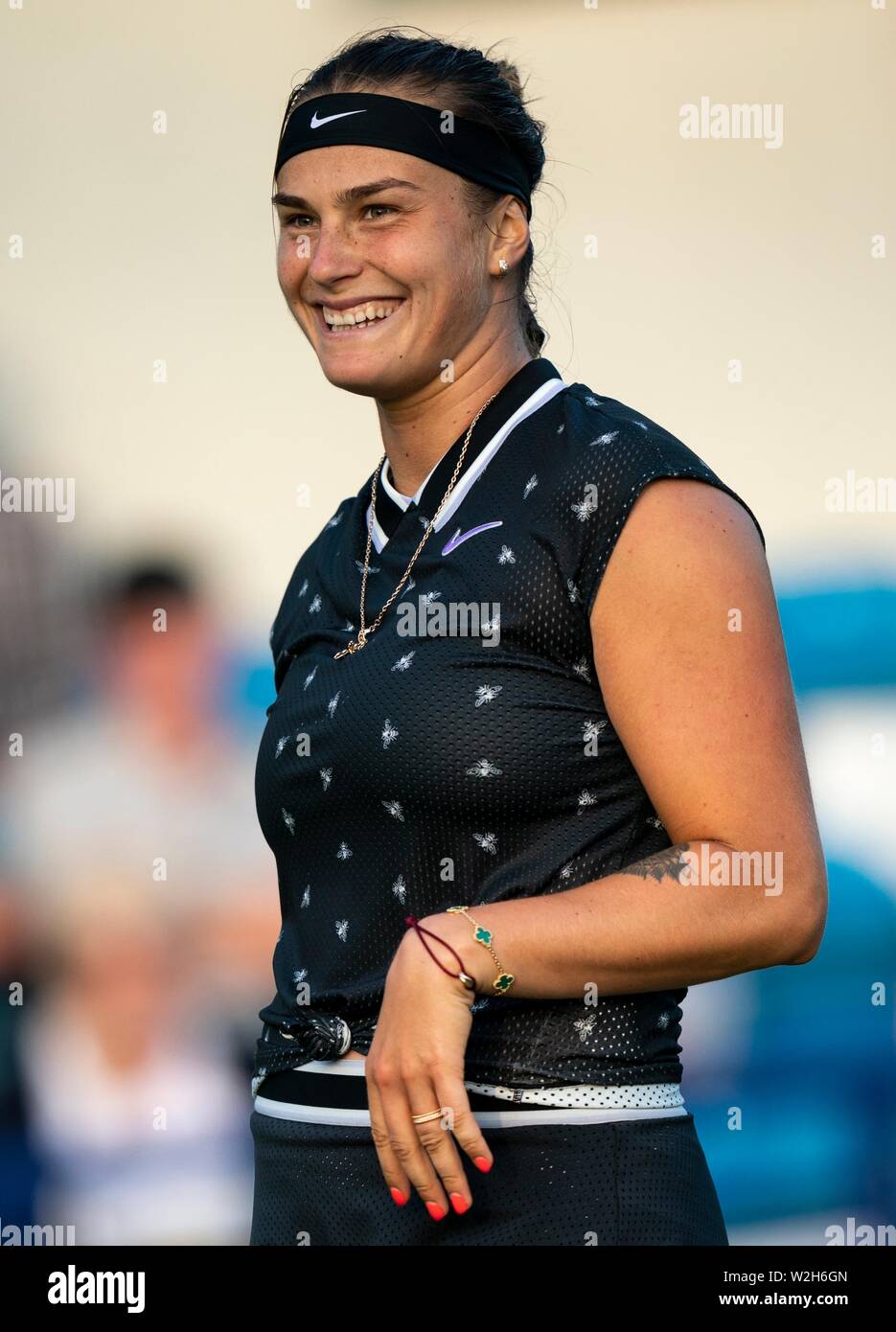 Aryna Sebalenka giocando a tennis presso la natura internazionale di valle 2019 Eastbourne Foto Stock