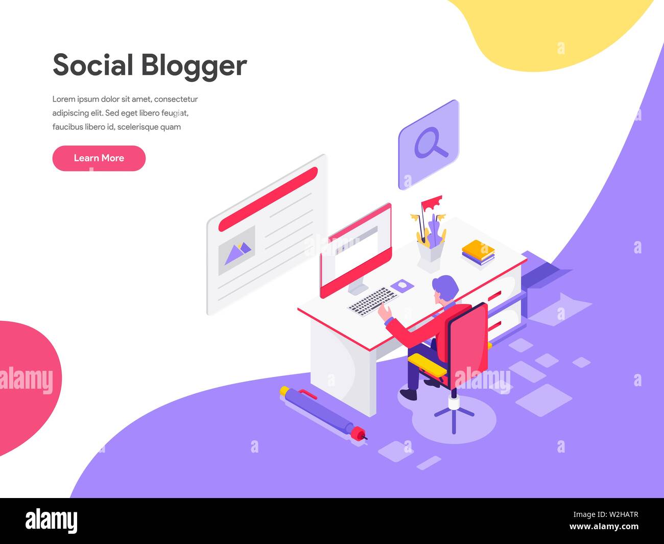 Landing page template del Blog dello scrittore illustrazione del concetto. Piatto isometrica design concept di progettazione di pagine web per il sito web e il sito web mobile.illu vettore Illustrazione Vettoriale