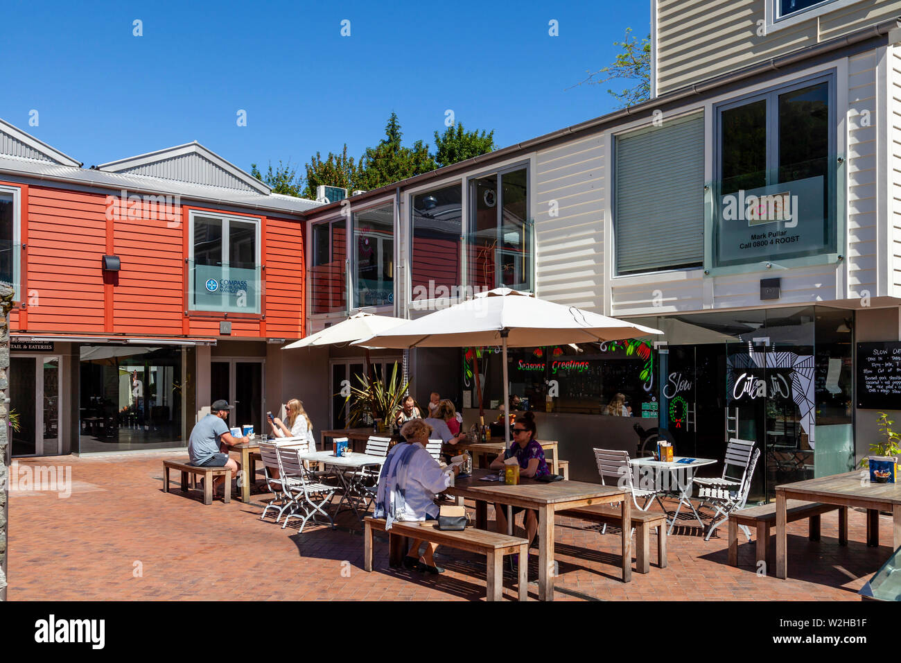 Caffetteria moderna, Arrowtown, Regione di Otago, Isola del Sud, Nuova Zelanda Foto Stock