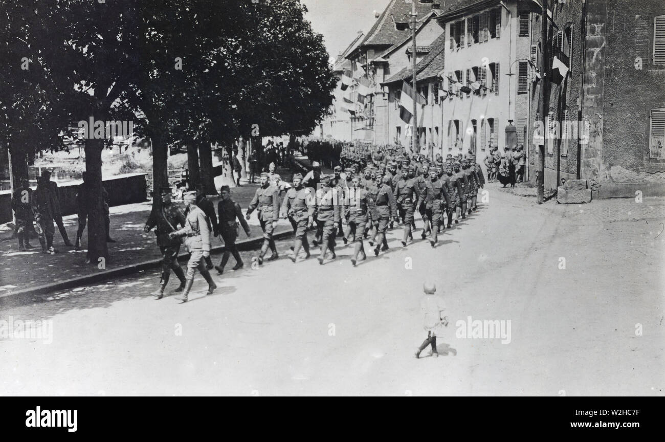 Una società della 125th fanteria, Massavaux, Alsazia, Francia ca. 1918 Foto Stock