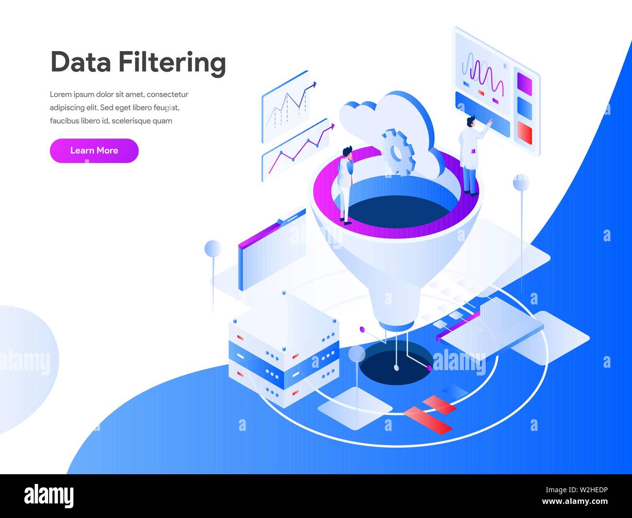 Filtraggio dei dati illustrazione isometrica concetto. Appartamento moderno concetto di design della pagina web design per il sito web e il sito web mobile.illustrazione vettoriale EPS 10 Illustrazione Vettoriale