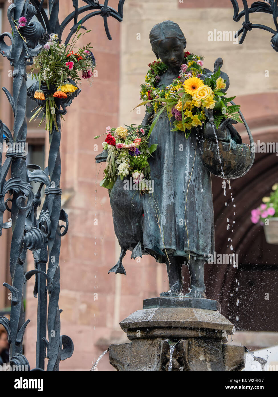 Goose girl statua nel centro di Goettingen, Germania Foto Stock