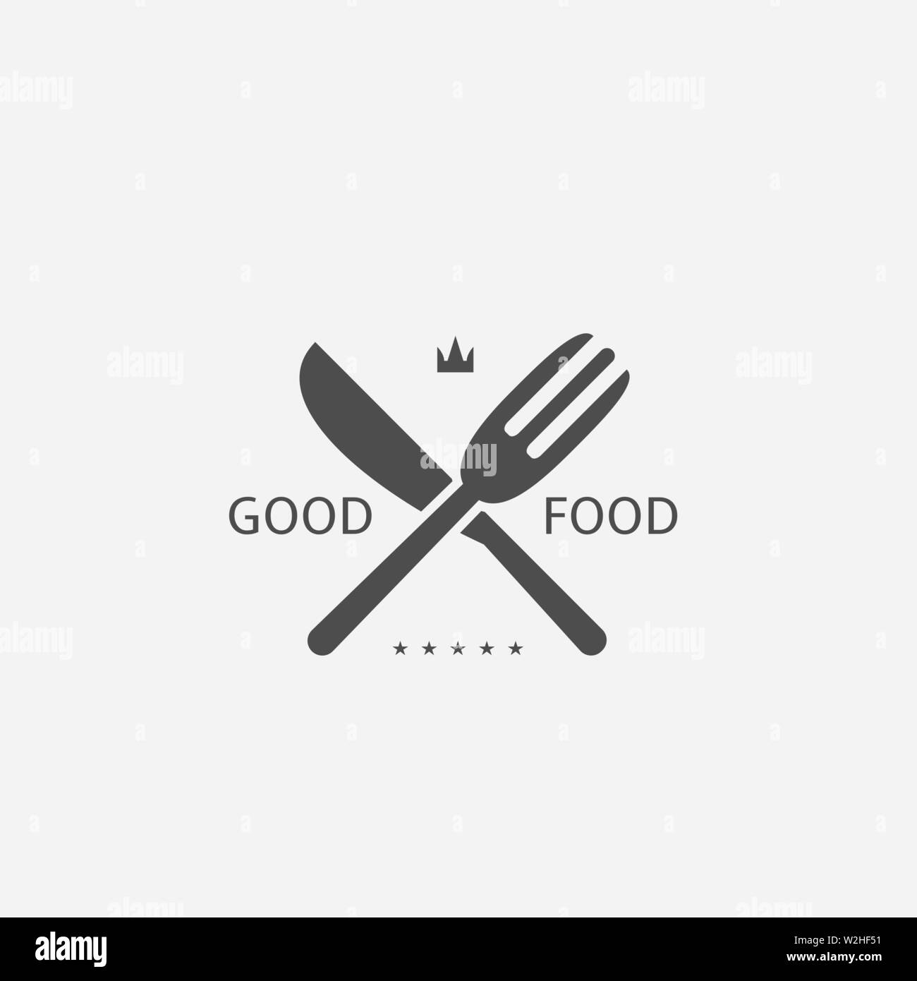 Coltello e forchetta icona. Cafe o simbolo restastaurant, buon cibo icona illustrazione vettoriale Illustrazione Vettoriale