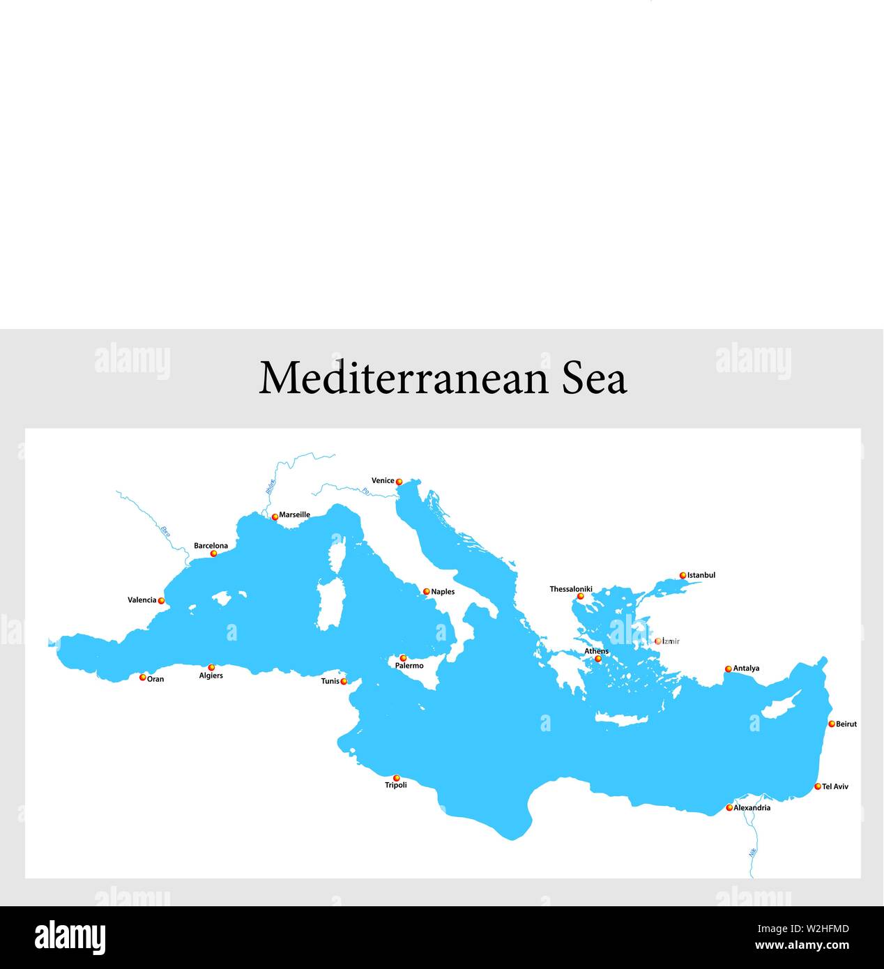 Small Outline mappa del mare Mediterraneo Illustrazione Vettoriale