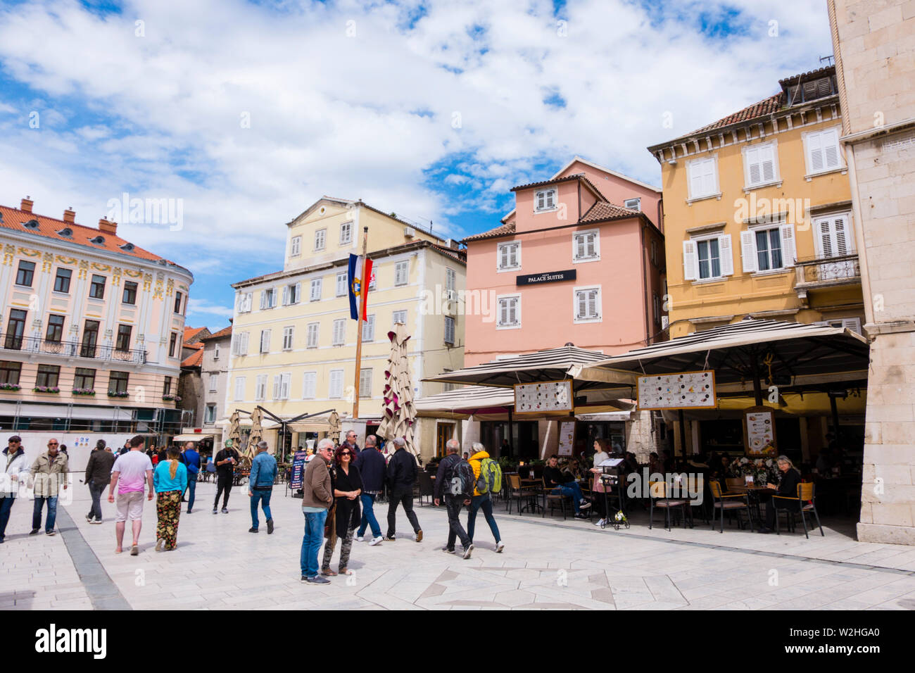 Narodni trg, città vecchia, Split, Dalmazia, Croazia Foto Stock