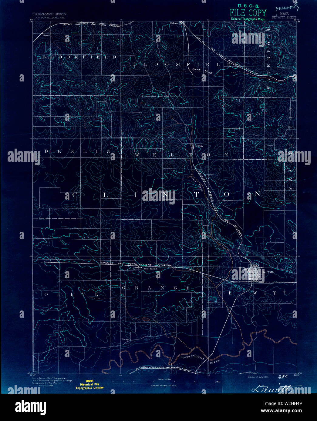 USGS TOPO Map Iowa IA DeWitt 174512 1891 62500 Restauro invertito Foto Stock