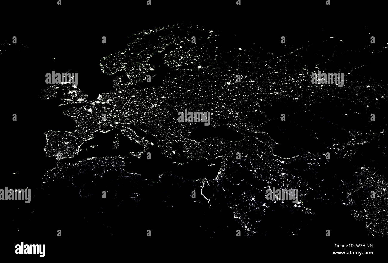 Continente europeo luci elettriche mappa di notte. Città europea luci. Mao di  Europa. Vista dallo spazio esterno. I supporti misti Foto stock - Alamy