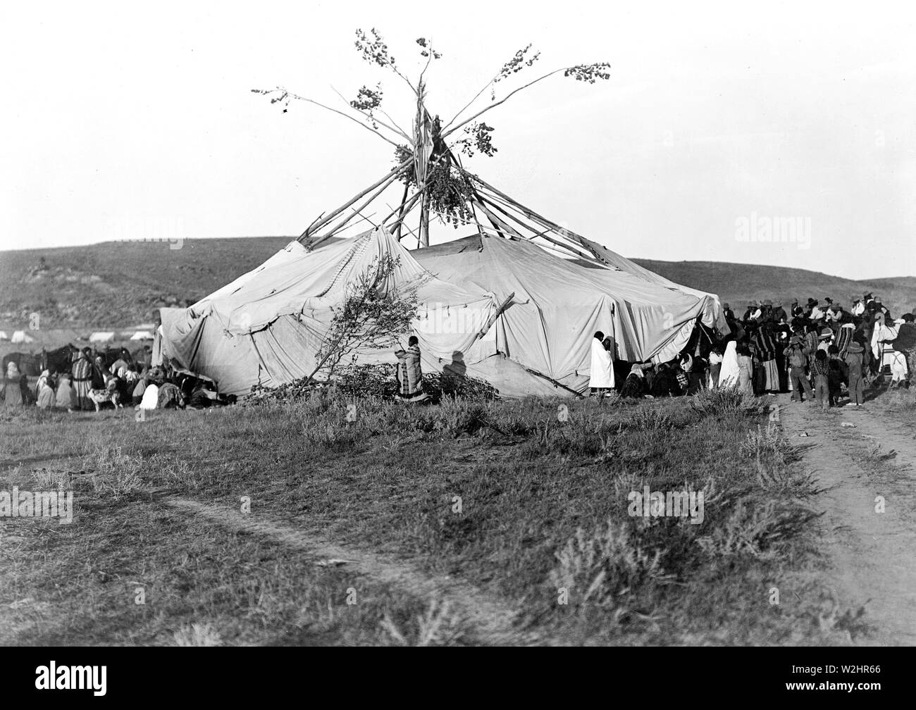 Edward S. Curtis nativi indiani americani - Sun dance in corso--Cheyenne indiani ca. 1910 Foto Stock