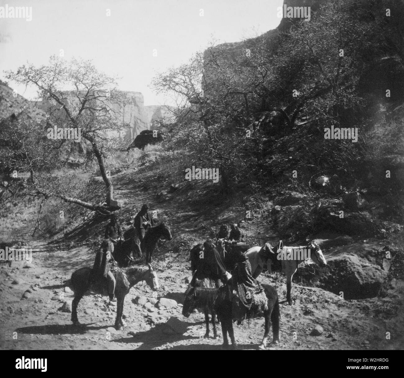 Edward S. Curtis nativi indiani americani - Gruppo di Navahos in Tesakod Canyon Foto Stock