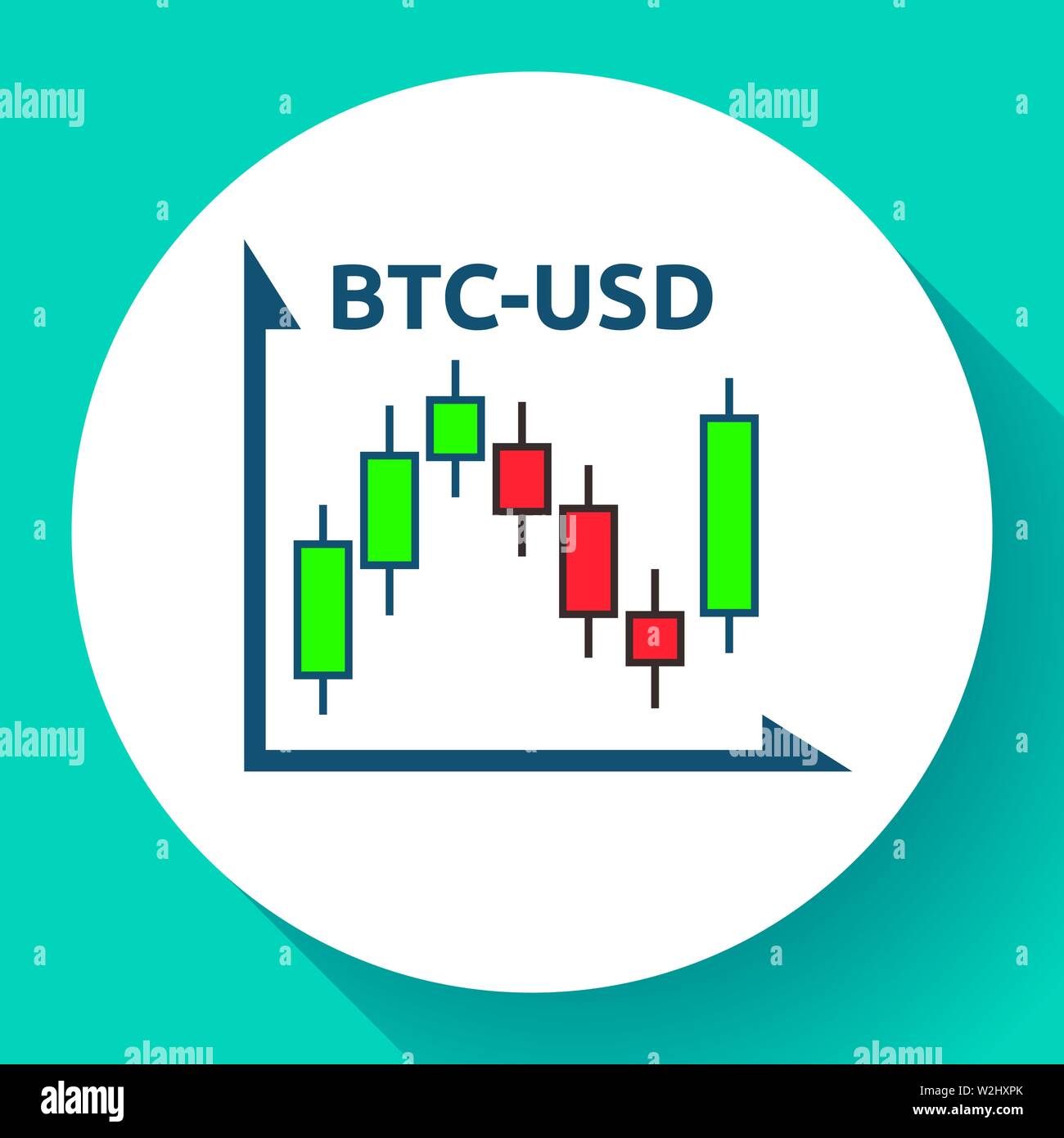 Bitcoin a dollar candelabro icona del grafico. Grafico finanziario segno. BTC stock exchange symbol. Gli investimenti delle imprese, analisi e statistiche, vettore Illustrazione Vettoriale